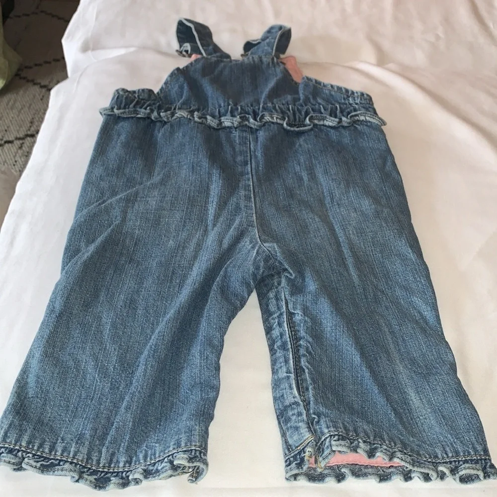 Gently Loved Lined Ruffled Embroidered Overalls by Baby Gap..